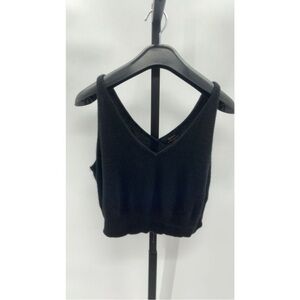 Quince Mongolian Cashmere Black V-Neck Crop Top, Size Medium